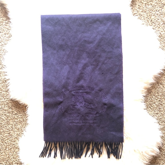 Burberry | 100% Cashmere Dark Purple Signature Logo Embroidered Scarf - Picture 2 of 9
